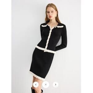 Commense Contrast Ruffled Knit Top and Mini Skirt Set Sz L